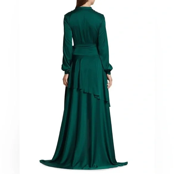 Patbo High-Low Layered Prussian Green Wrap Dress size US 0